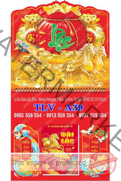 Lịch bloc lò xo giữa Lộc túi vàng