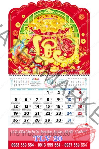 Lịch lò xo giữa 13 tờ Chữ Lộc