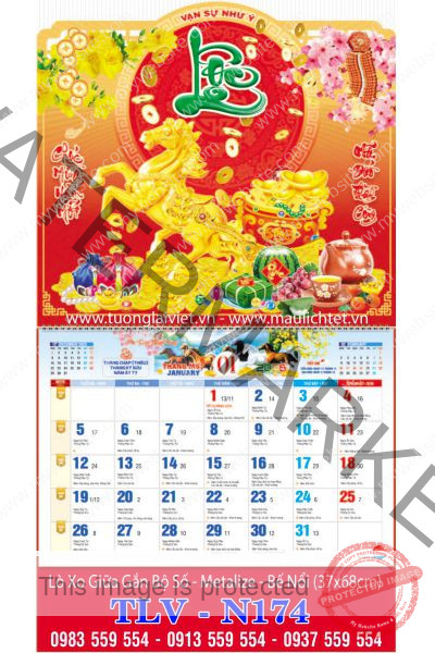 Lịch lò xo giữa 13 tờ Lộc Khai Xuân