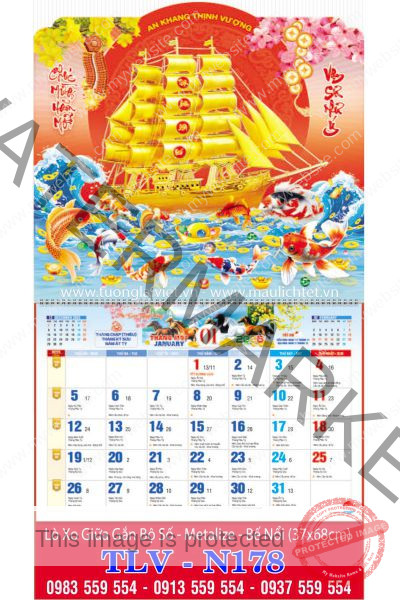 Lịch lò xo giữa 13 tờ Thuyền Buồm Như Ý