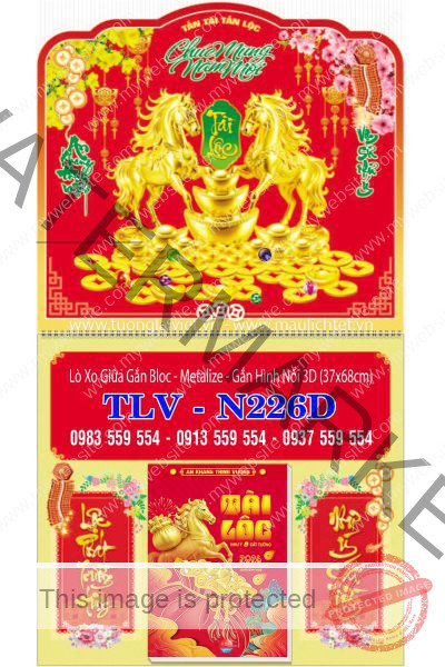 Lịch lò xo giữa dán nổi Con Giáp Tài Lộc