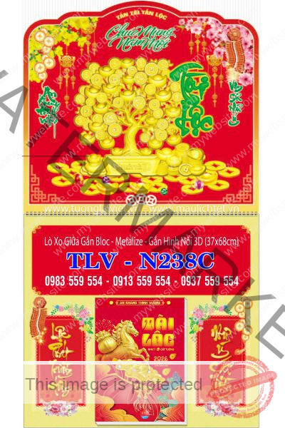 Lịch lò xo giữa dán nổi Kim Tiền Tài Lộc